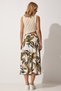 Women's Green Cream Patterned Slit Summer Knitted Skirt ZH00017 - 6