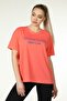 Women's Printed Short Sleeve Crew Neck Oversize Oversize T-shirt Pomegranate Flower - 3