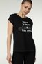 Women's Printed Short Sleeve Back Stitching Crew Neck T-shirt Black - 3