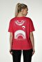 Women's Front And Back Printed Short Sleeve Crew Neck Oversize Oversize T-shirt Fuchsia