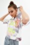 Women's Salmon Hooded Batik Patterned Crop T-Shirt P21s201-10901 - 3
