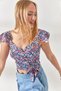 Women's Multicolored Side Zipper Sleeve Detailed Mos Crepe Blouse BLZ-19001463