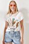 Women's Ecru Furry Printed T-shirt TSH-19000125 - 2