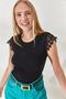 Women's Black Sleeve Guipure Lycra Cotton Blouse BLZ-19002253 - 4