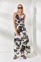 Women's Black Floral Double Breasted Belted Maxi Textured Knitted Dress ELB-19001745 - 2