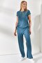 Women's Petrol Blue Side Gathered Blouse Palazzo Trousers Set TKM-19000196