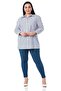 Large Size Navy Blue Striped Shirt with Pocket Detail and Folded Sleeves - 2