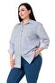 Large Size Navy Blue Striped Shirt with Pocket Detail and Folded Sleeves - 4