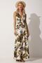 Women's Khaki Cream Floral Wrap Collar Summer Knitted Dress ZH00016 - 3