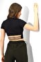 Women's Black Backless Crop/krop Waist Elastic Detailed Blouse - 8