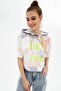 Women's Salmon Hooded Batik Patterned Crop T-Shirt P21s201-10901