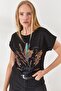 Women's Black Furry Printed T-Shirt TSH-19000125 - 4