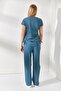 Women's Petrol Blue Side Gathered Blouse Palazzo Trousers Set TKM-19000196 - 5