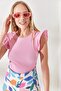 Women's Pink Scalloped Lycra Cotton Blouse BLZ-19002254 - 2