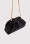 Black Women's Satin Fabric Chain Shoulder Bag - 6