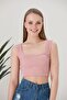 Women's Pink Strappy Crop Top Blouse - 5