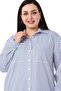 Large Size Navy Blue Striped Shirt with Pocket Detail and Folded Sleeves - 5