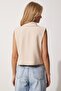 Women's Cream Buttoned Linen Vest TO00055 - 4