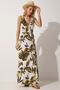 Women's Khaki Cream Floral Wrap Collar Summer Knitted Dress ZH00016 - 2