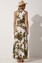 Women's Khaki Cream Floral Wrap Collar Summer Knitted Dress ZH00016 - 4