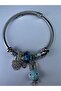 Silver Steel Bracelet with Blue Rabbit and Heart Figure