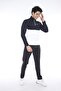 Men's Navy Blue White Diving Fabric Half Zip Slim Fit Tracksuit Set - 4