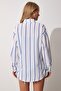 Women's Blue White Striped Oversize Long Cotton Shirt DX00005 - 3