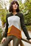 Women's Color Blocked Khaki Sweater - 2