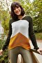 Women's Color Blocked Khaki Sweater - 3