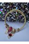 Gold Steel Bracelet with Red Kitten Figure - 2