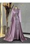 Lina Hijab Evening Dress - Lilac, Feather Detailed