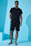 Black Dachshund Printed Men's Pajama Set with Shorts - 4