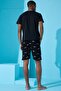 Black Dachshund Printed Men's Pajama Set with Shorts - 5