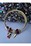 Gold Steel Bracelet with Red Cat Figure - 2