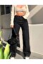 High Waist Black Denim Trousers Black Loose Jeans Lycra Flexible Palazzofrango - 4