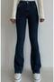 Women's Navy Blue Super High Waist Lycra Flare Spanish Denim Trousers Jeansfrango - 3