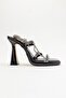 Mezzo Metallic Black Women's Heeled Sandals - 6