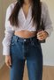 Women's Navy Blue High Waist Loose Wide Leg Denim Jeans Trousers Comfort Lycrafrango - 2