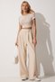 Women's Cream Waist Loose Pants with Velcro Closure YL00001 - 3