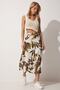 Women's Green Cream Patterned Slit Summer Knitted Skirt ZH00017 - 3