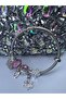 Model Silver Steel Bracelet with Pink Flower Figure - 2