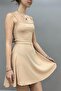 Women's Wheat Color Dress with Tie Back and Low Cut Back - 4
