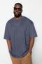 Büyük Beden Antrasit Oversize/Geniş Kesim %100 Pamuklu T-Shirt TMNSS23TS00139 - 11