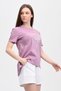 Women's Printed Short Sleeve Back Oval Crew Neck T-shirt Purple - 3