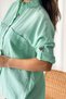 Women's Mint Green Wooden Buttoned Double Pocket Casual Wide Fit Linen Shirt - 4