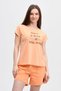 Women's Printed Short Sleeve Back Seam Crew Neck T-Shirt Salmon - 2