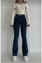 Women's Navy Blue Super High Waist Lycra Flare Spanish Denim Trousers Jeansfrango