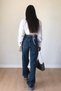 Women's Navy Blue High Waist Loose Wide Leg Denim Jeans Trousers Comfort Lycrafrango - 3
