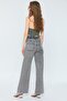 Women's Anthracite Smoked Color Front Buttoned Elastic Waist Flare Pattern Wide Leg Jeanfrango - 4