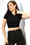 Women's Black Backless Crop/krop Waist Elastic Detailed Blouse - 6